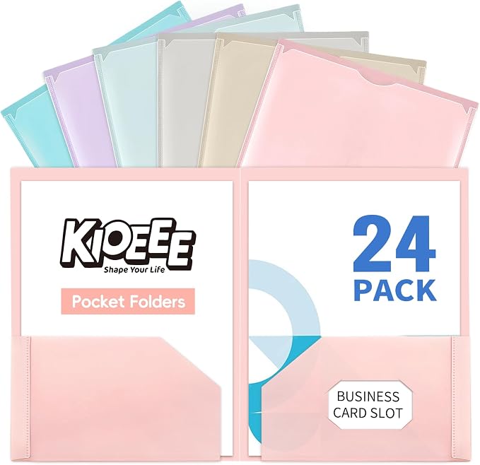 Plastic Folders with Clear Front Pocket (24 Pack) with 2 Pockets, Heavy Duty Letter Size Colored Plastic Folders for School Office，Letter Size Paper