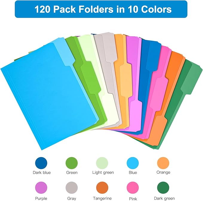 HABGP 120 Pcs Manilla Folders 8.5 x 11 Inch, 1/3-Cut Tab Colored File Folders Letter Size, Paper Folders Aesthetic, School Business Office Manila File Folders for Documents (Morandi)