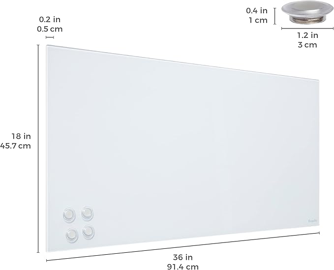 ECR4Kids MessageStor Magnetic Dry-Erase Glass Board with Magnets, 18in x 36in, Wall-Mounted Whiteboard, White