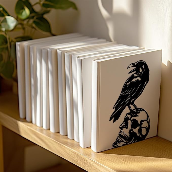 Peacoblue Metal Bookends for Shelves, Modern Decorative Heavy Duty Study Book Support Stoppers for Office, Desk, Shelf, Room 5.3"x4.3"x7.4" Cast Iron Simple Tall Bookends, 1 Pair (Crow and Skull)