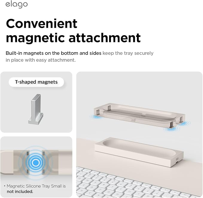 elago Smart Magnetic Desk Mat Pencil Tray – Soft Silicone Organizer for Office Supplies, AirPods, Glasses, Pens – Noise-Free, Non-Slip, Washable, Item for Desk Management [Medium] (Stone)