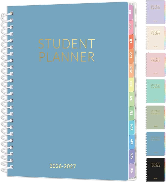Student Planner 2026-2027, SUNEE Academic Weekly & Monthly Plan Book, Jul. 2026 - Jun. 2027, 6.5"×8.3" Middle & High School Planner, Lesson Plan Book with Week's Goals, Bookmark, Monthly Tabs, Blue