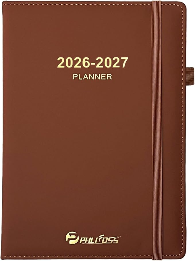 Daily Planner 2026-2027, Academic Calendar(July 2026 - June 2027) - One Page Per Day, Daily Monthly Agenda, 5.7" x 8.3" Appointment Book with Hourly Schedule and Monthly Tabs (Brown)