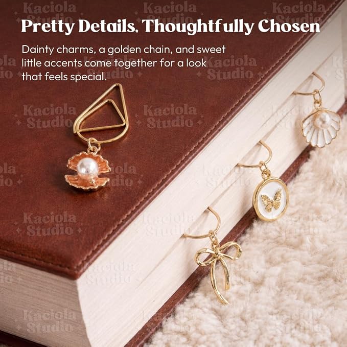 Kaciola Bible Charms Chain with 4PCS Planner Charms for Bible Study, Book Spine Bookmark, Journal Accessory, Unique Faith Jewelry Gift for Women (SJ-05)