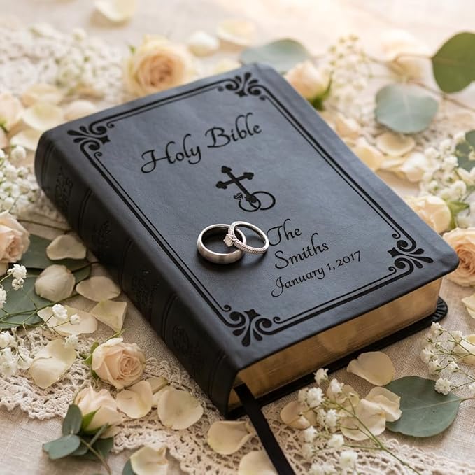 Personalized Catholic Bible with Name Engraved, NABRE - Holy Matrimony Wedding and Anniversary Bible for Newlyweds - Religious Vows Ceremony Christian Gift