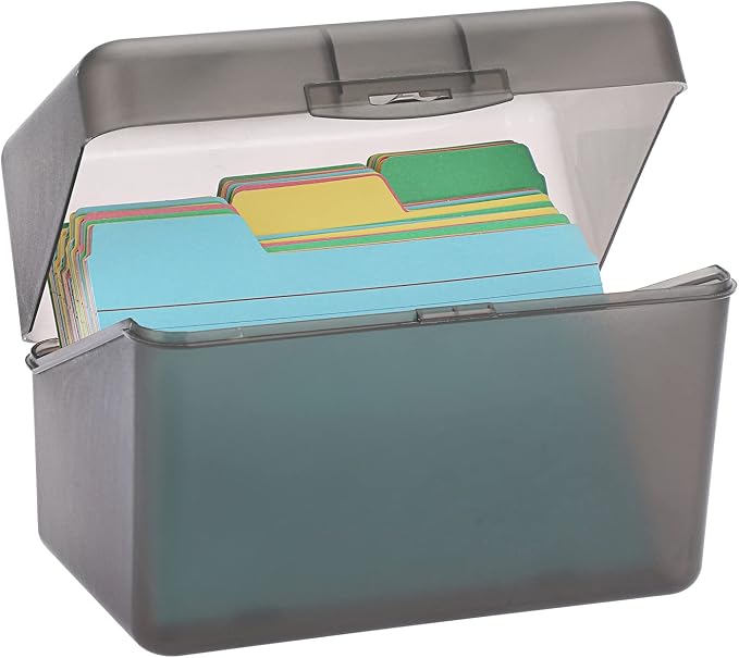 BTSKY 1 Pack 4 x 6 inch Index Card Box-Index Card Holder Notecard Box Recipe Card Box Plastic Storage Organizer for Filling Index Cards,Note cards, Flashcards, Recipes and etc,Grey
