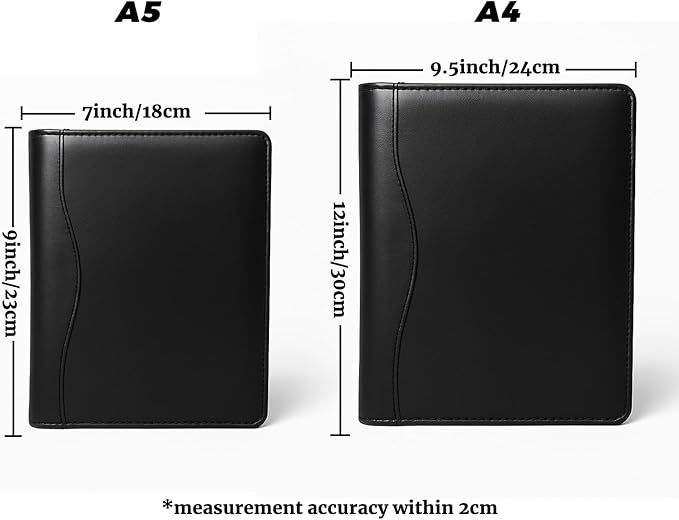 PU Leather Portfolio Folder with 30 Pages Paper Padfolio Business Organizer Document Planner Binder Storage Pocket for Legal Pad Holder Paperwork Phone Men Women (A4, Black)