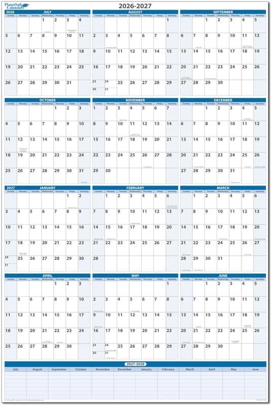 2026-2027 Premium Dry-Erase Fiscal/Academic Split Year July to June Vertical Wall Calendar 48" x 32" - Next Year Planner Area. Complete Dry-erase Marker and Eraser