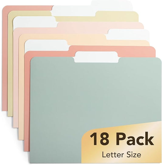 Mr. Pen- File Folders, 18 Pack, Vintage Colors, 1/3-Cut Tab, File Folders Letter Size, Colored File Folders, Office File Folder