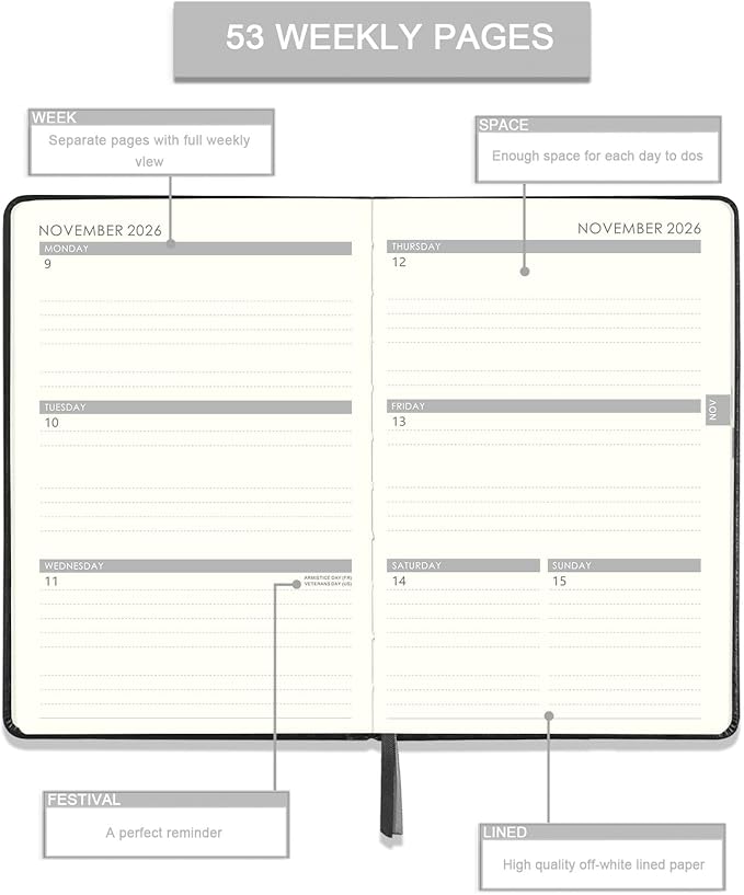 Planner 2026-2027 - 2026-2027 Planner, JULY 2026 - JUNE 2027, Weekly and Monthly with Stickers, 5.7" X 8.2", 2026-2027 Calendar Planner, Pen Holder, Inner Pocket, 44 Notes Pages - Blue