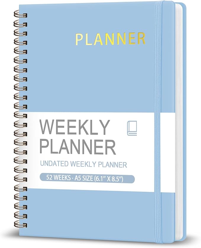 Undated Weekly Planner, Weekly To Do List Notebook with Goal, Organizer & Habit Tracker, A5 Daily Planner with Spiral Binding, Ideal for Office School Suppies
