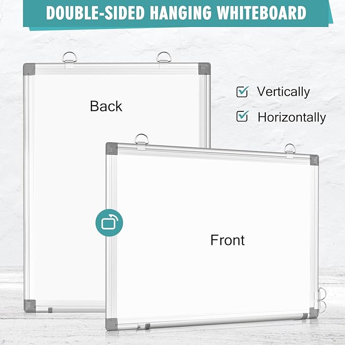 Dry Erase Board White Board, 16'' x 12'' Double-Sided Magnetic Whiteboard for Wall, Hanging Mounted Whiteboard Silver Aluminium Frame for Home, School, Office, Kitchen