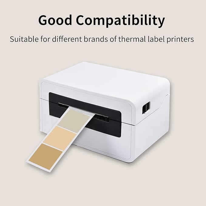 1.5 Inch Square Thermal Label Printer Stickers, Beige Gradient Self-Adhesive Direct Thermal Labels Stickers, Waterproof/Perforation Line Design- 500 Sheets
