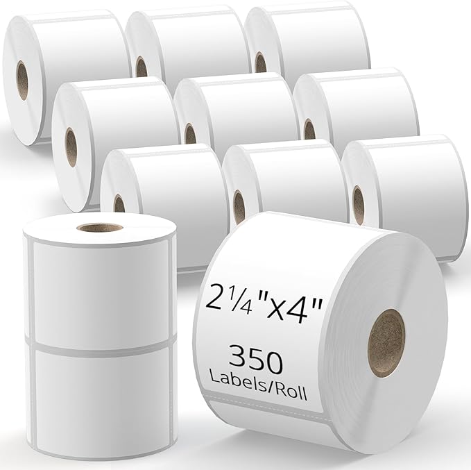 2.25" x 4" Direct Thermal Shipping Labels – White Peforated Barcode Label Compatible with Zebra, Rollo, MUNBYN Thermal Printers | 12 Rolls (350/Roll) – Total 4200 Labels