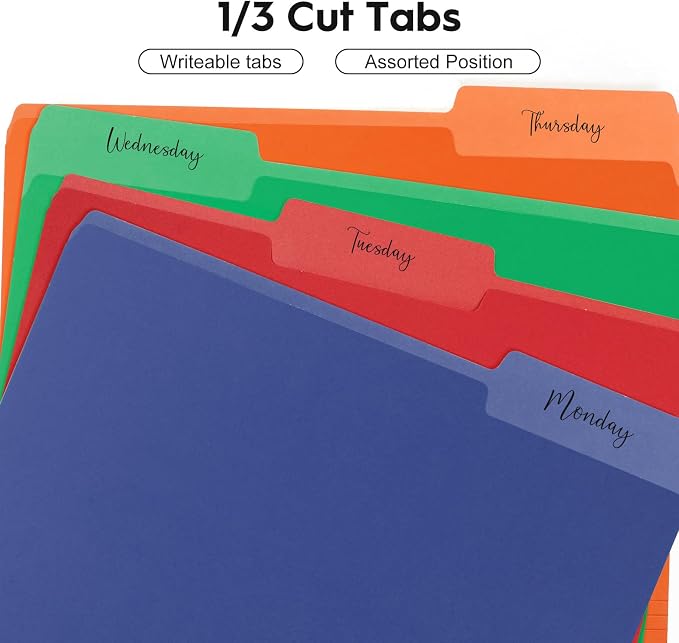 30-Pack Color File Folders, 1/3 Cut Tab, Assorted 5 Colors Letter Size Manilla Folder for School/Office/Classroom