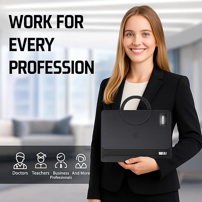 Zipper Padfolio, Portfolio Binder Organizer with 8000mAh Power Bank, Portfolio for Resume, Documents, Phone, Tablet, Business Supplies, Notebook Organizer with Wireless Charging