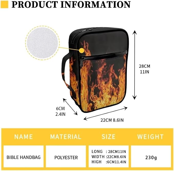 Coldinair Fire Flame Bible Covers for Men Teen Bible Case with Bookmark Large Carrying Book Case Church Bag Bible Protective with Pocket and Zipper