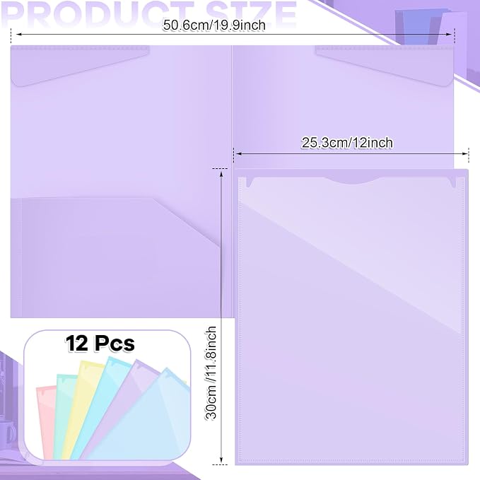 Henoyso 12 Pack Pastel Plastic Folders with Clear Front Pockets Heavy Duty File Folders with 2 Pockets and Card Slot for Student Communication School Office Presentation Report