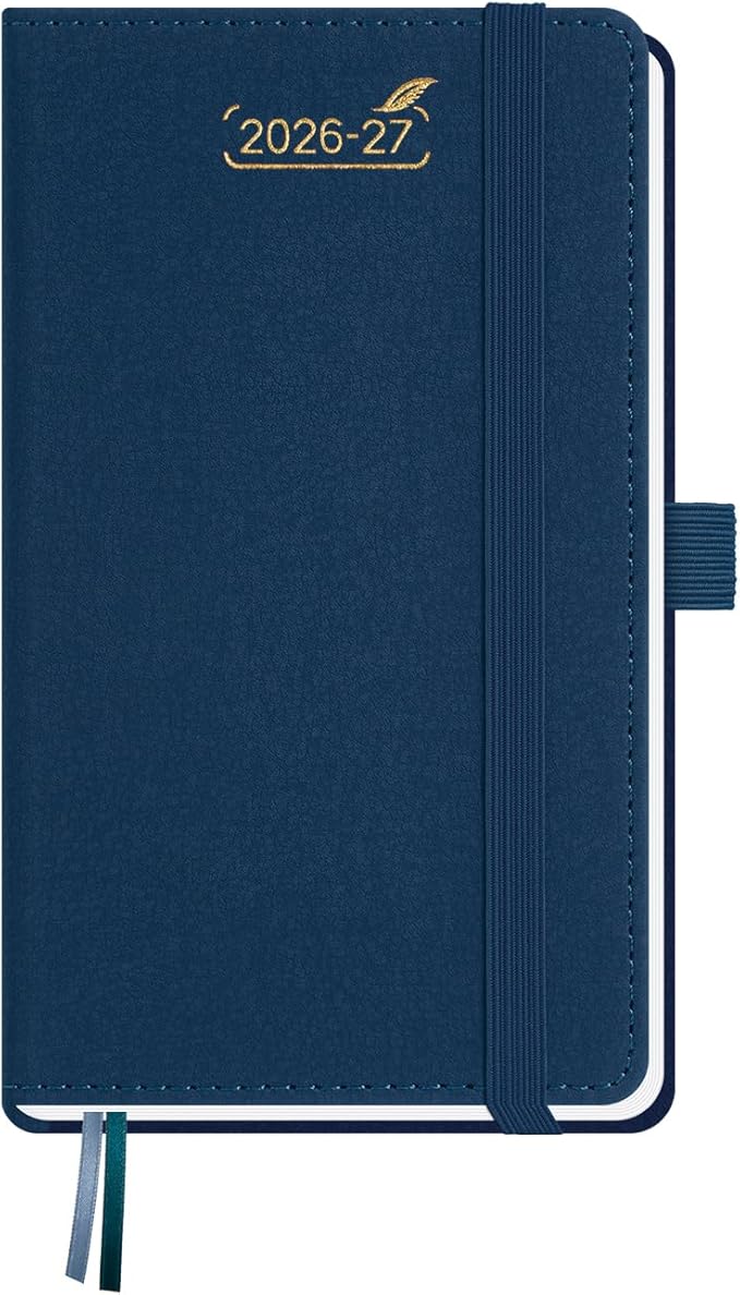 BEZEND Pocket Planner 2026-2027 Weekly and Monthly (3.5" x 6") 2-Column Calendar Book for Purse (Jul 26-Dec 27), Daily Appointment for Dual Schedule/Person, PU Leather Hardcover - Prussian Blue