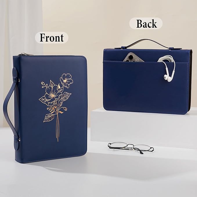 Bible Cover Case for Women and Men, PU Leather Bible Bag Bible Study Supplies Accessories with Detachable Wrist Strap