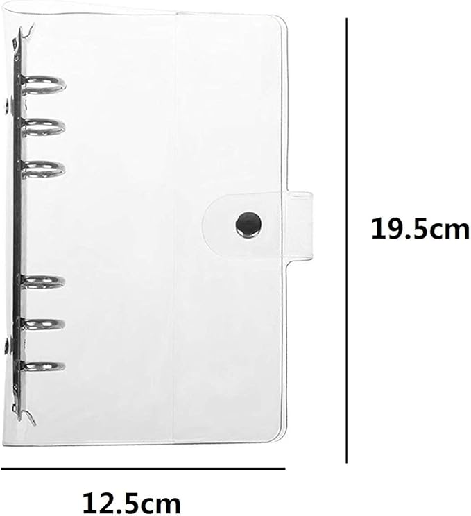 Pack of 2 Transparent Soft PVC 6-Ring Binder Cover w/Snap Button Closure for 6 hole Planner Pages Refill Insert (A6 Size)