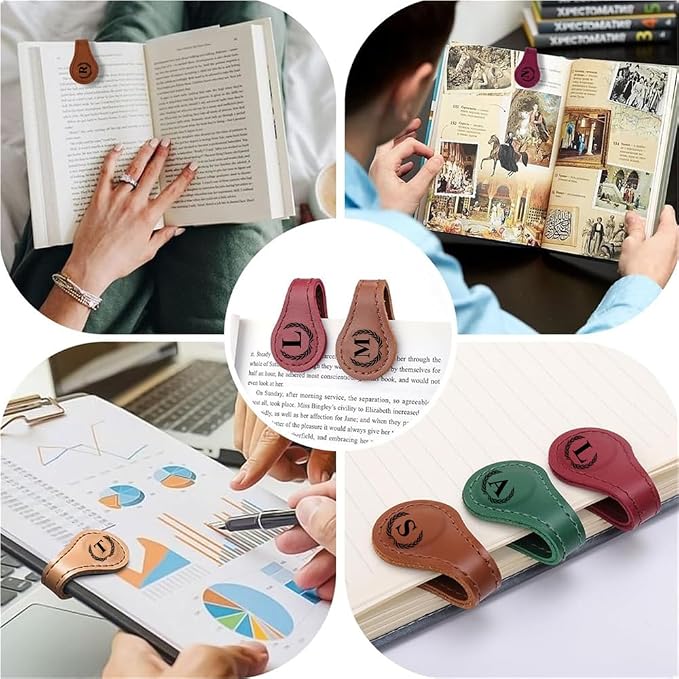 Personalized Magnetic Leather Bookmark, 26 Letters Book Mark Customized Initial Book Hoder Markers Cute Accessories Meaningful Gift for Wonmen Teachers, Book Lovers (V, Blue)