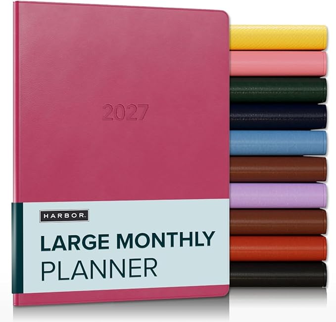 Harbor Large Monthly Planner 2027, Calendar Planner and Notebook, Durable Faux Leather, 14 Months, 96 Pages, Softcover & Lightweight - Cambridge Orchid Flower - 9.75x7.5"