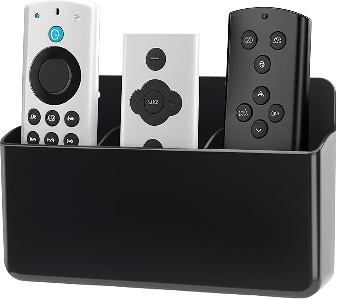 3 Slot Adjustable Remote Control Holder Wall Mount, Adhesive Remote Organizer for TV Controller with Hollow Bottom for Charging, Wall Pen Holder for Home Office School (Black, 1)