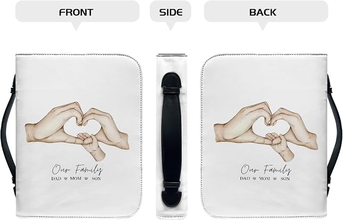 Personalized Bible Cover with Family Hands, Custom Bible Cover Case for Women Girls, Large Capacity Scripture Bag with Handle