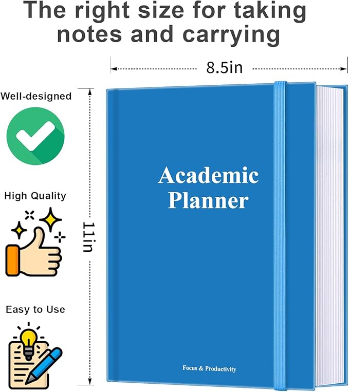 Academic Planner for 2026-2027 or Anytime – 8.5" x 11" Undated Weekly Student Planner For Homeschool, High School, College & Nursing Students, 200 Pages, Blue