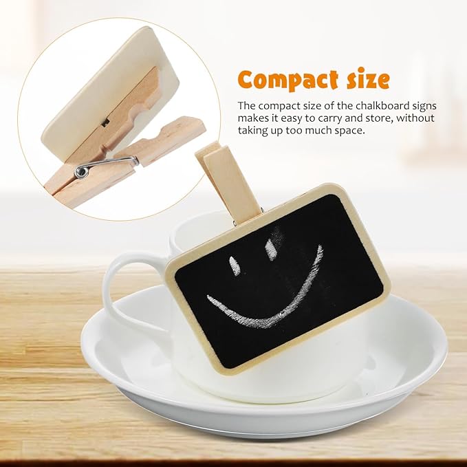 Housoutil Mini Chalkboard Signs with Clips 20 Pieces Wooden Food Labels and Photo Clips for Party Buffet Wedding Table Cards Reusable Memo and Note Taking Boards 3.07X2.75X0.59In