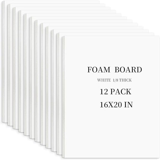Golden State Art White Foam Boards 12 Pack 16x20 Foam Core Board 1/8" Thick Acid Free Foaming Poster Board for Modeling, Billboard, Projects, Paintings and Display