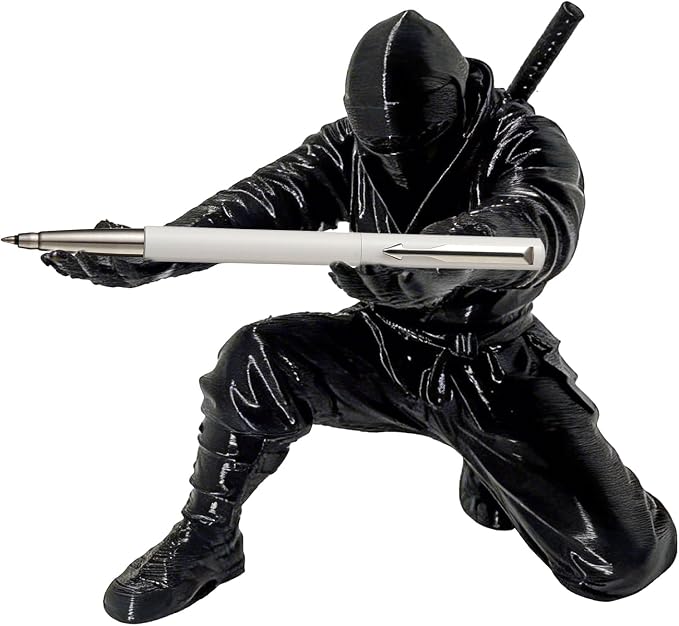Ninja Pen Holder, 3D Printed Single Pencil Holder Display Stand, Cool Desk Organizers and Decor for Men, Birthday Gift, Father's Day, Office, Home (Black)