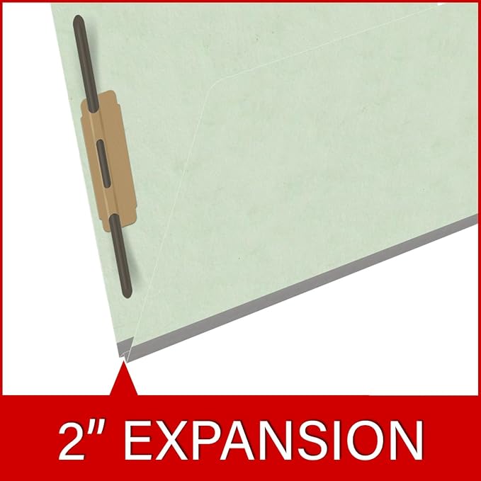 End Tab Pressboard Folders, Letter Size, 2" exp, Fasteners Pos #1 & #3, Pale Green (Box of 25)