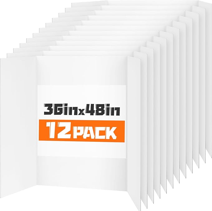 TUXITA Trifold Poster Board,12 Pack 36" x 48" Large White Corrugated Poster Boards,Science Fair Display Boards,Project Boards Perfect for School Projects, Event Displays and Business Presentations