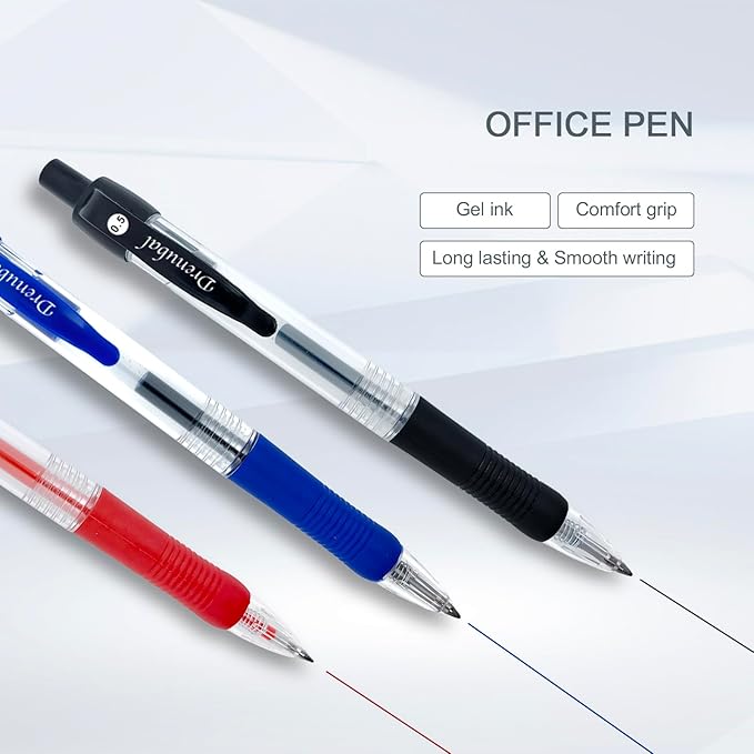 PENS bulk pack of 12 ink Pens, Retractable ballpoint pens Medium point 0.5 mm, 6 black pens & 3 Blue 3 Red &combo pack, Red+Blue+Black