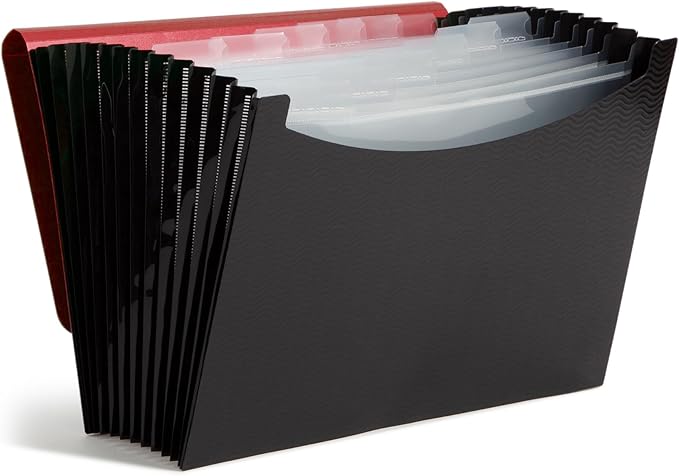 Smead Poly Frequency Expandable File Folders Letter Size, 12 Pockets, Flap & Cord Closure, Red/Black (70866) (Pack of 12)
