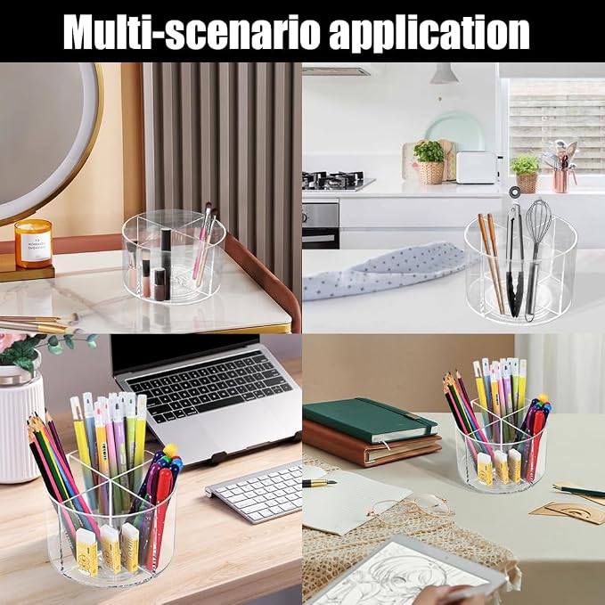 Drinks Packet Organizer,Acrylic Clear 360°Rotating Storage 4 Compartments for Small-Packaged Beverages Office Supplies