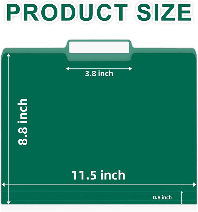 100 Packs File Folders,Green Paper Folder,1/3-Cut Tabs,File Folders Letter Size,8.5x11 Inch File Folder for Office Filing,School Projects and Home,Organizer Documents