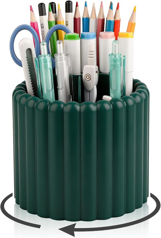 Anyoifax 360° Rotating Pen Holder 7 Slots Desk Organizer Removable Pencil Cup Plastic Art Supplies and Accessories Desktop Storage Box Caddy for Office, School, Home (Teal Green)