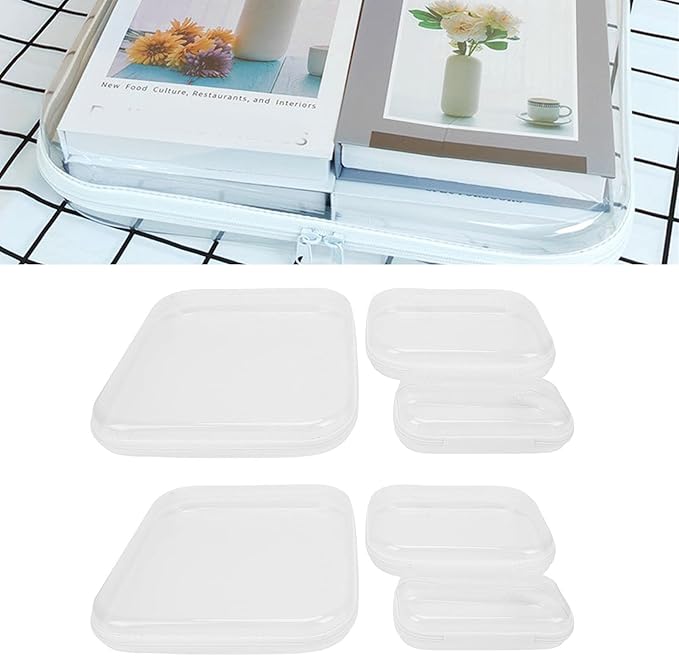 ZJchao 6Pcs Clear Hard Shell Zipper Case Set, 3 Sizes Water Proof Travel Storage Pouches with Dual Way Zippers for Makeup Toiletries Office Supplies (6 Pieces)