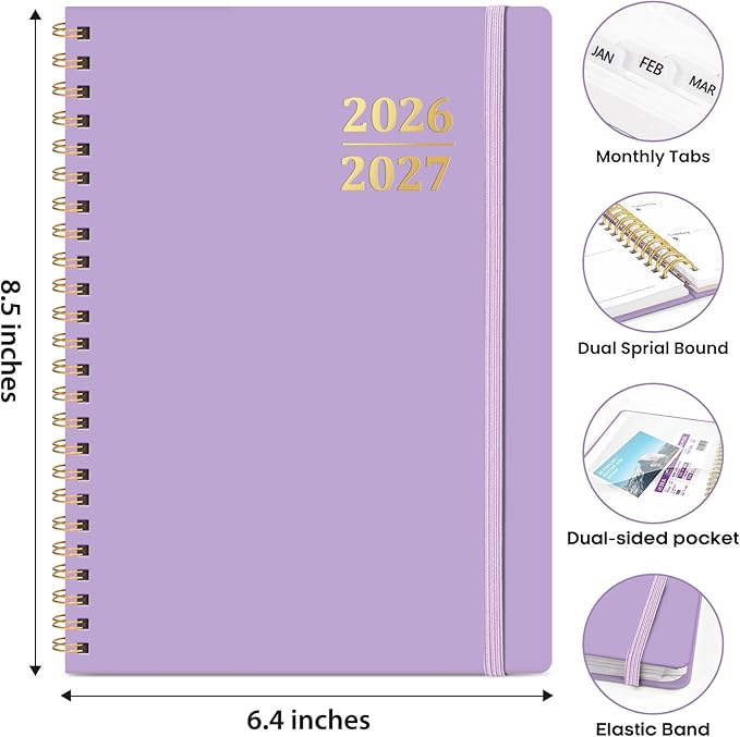 Academic Planner 2026-2027, Weekly and Monthly Calendar Planner Book, July 2026 – June 2027, Hardcover Organizer with Tabs, Perfect for Teachers, Students, Women & Men, A5 (6.4" x 8.5") - Lavender