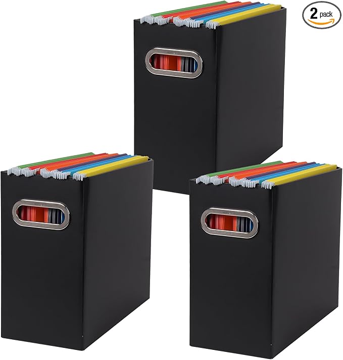 Collapsible File Organizer Box with Handle,12.20x5.11x9.84Inches, Filing Organizer for Home or Office, Small Portable File Box(3 Packs, Black)