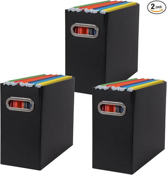 Collapsible File Organizer Box with Handle,12.20x5.11x9.84Inches, Filing Organizer for Home or Office, Small Portable File Box(3 Packs, Black)