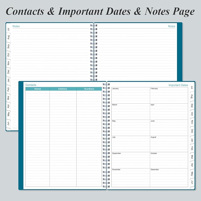 2025-2026 Planner - 8.5" x 11" Weekly Monthly Planner from July 2025 to June 2026 with 12 Monthly Tabs, Inner Pocket, Elastic Closure, Teal