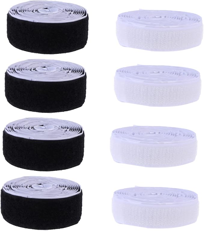 4set Heavy Duty Hook and Loop Strips Double-Sided Adhesive Tape for Home Office DIY Projects Strong Self-Adhesive Black White Durable Mounting