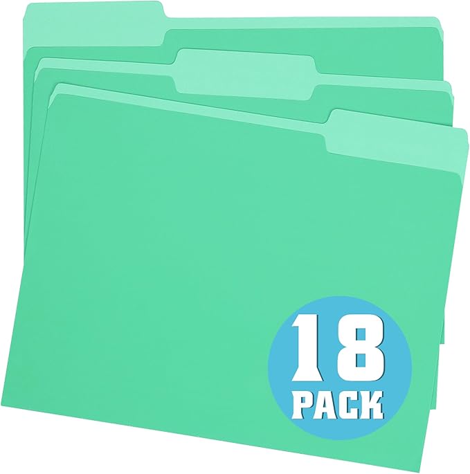 pmybupo Light Green File Folders,18 Pack Colored File Folder,1/3 Cut Tab,Letter Size,Filing Folder for Office School Business.