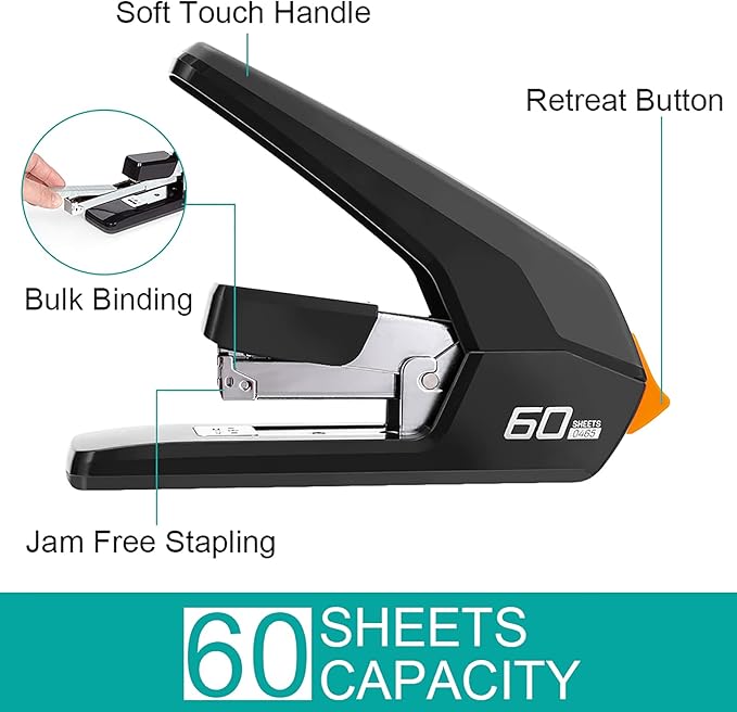 Heavy Duty Staplers Office, Effortless Ergonomic Design Stapler, 60 Sheet Capacity(Deli0465)