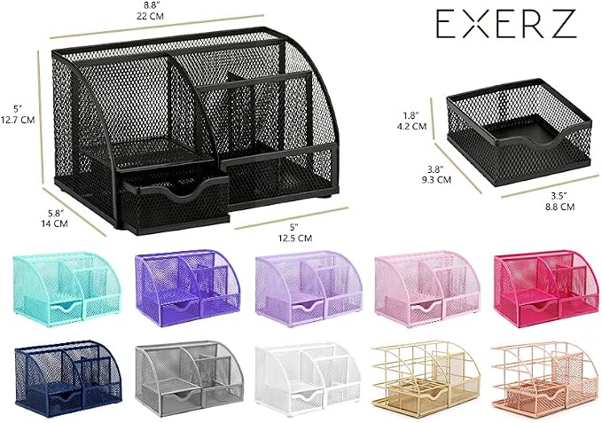 Exerz Desk Organizer Light Purple Office Desk Accessories Supplies Office Storage Desktop Pencil Pen Holder with Drawer Home Workspace