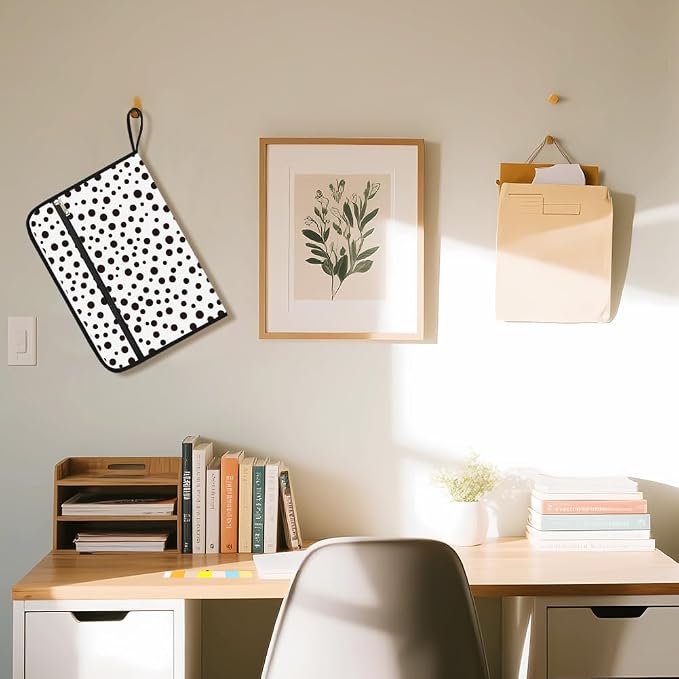 WEBEEDY 13 Pockets Polka Dots Expanding File Folder Black White Accordion File Organizer with Labels and Zipper, Portable Expandable Files Folder Organiser for A4 Paper Document Photo Receipt
